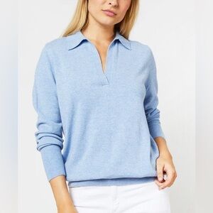 Ann Mashburn 100% Cashmere Cydney Cyndey Collared Sweater Heather Blue Size M